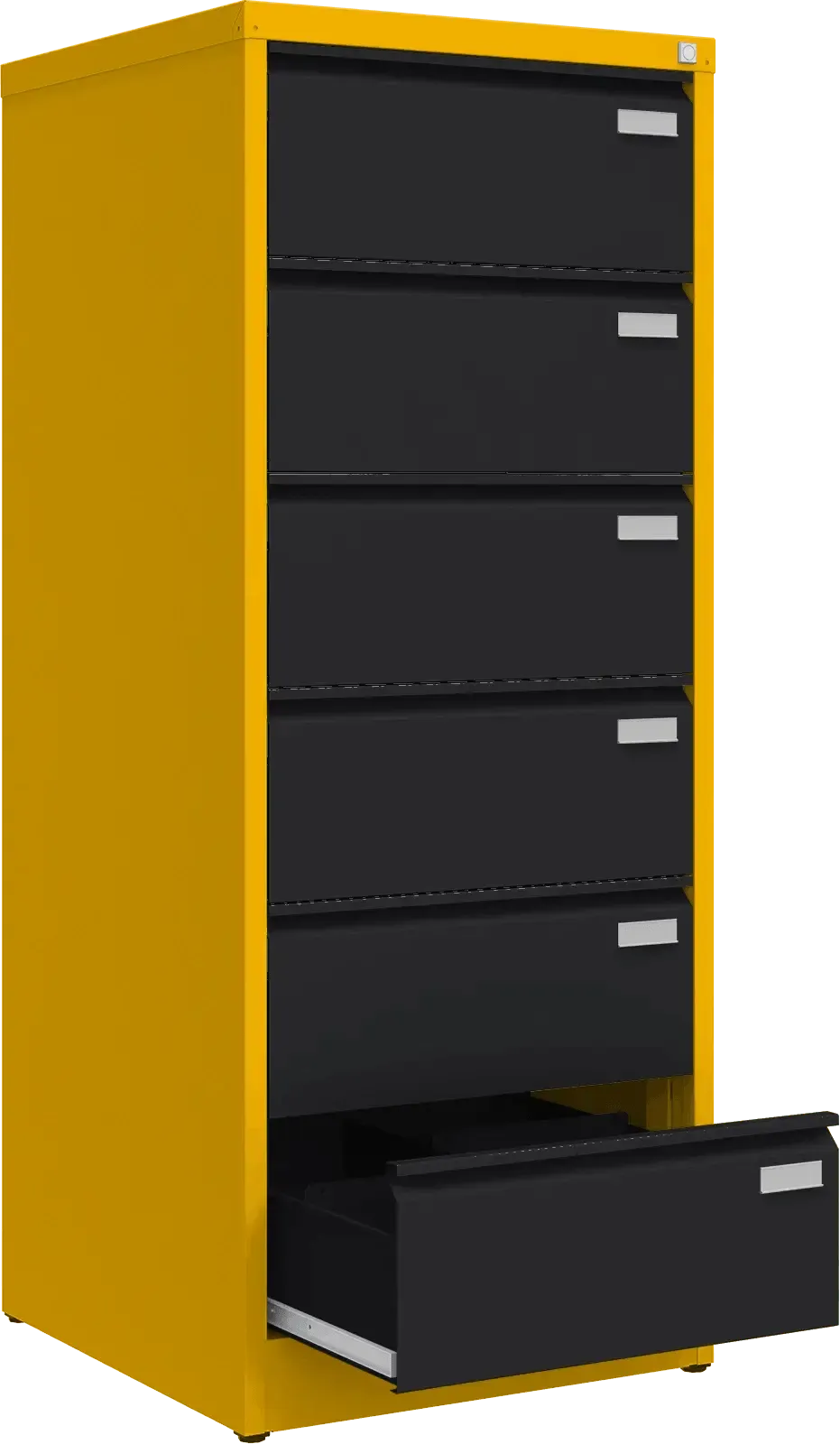 Metalinė kartotekos spinta Archive, 1518x608x633 mm, B5 formatui – geltona / juoda