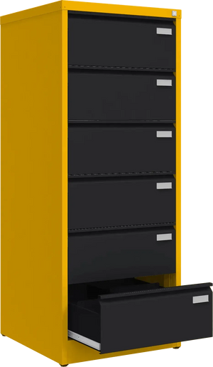 Metalinė kartotekos spinta Archive, 1518x608x633 mm, B5 formatui – geltona / juoda