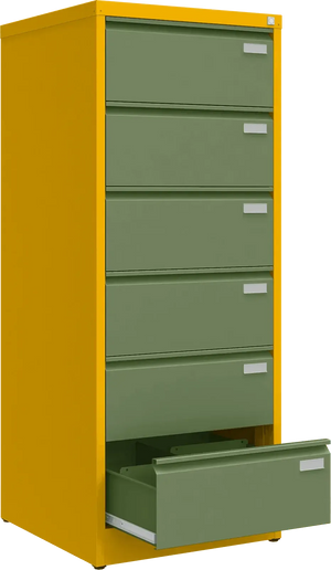 Metalinė kartotekos spinta Archive, 1518x608x633 mm, B5 formatui – geltona / žalia