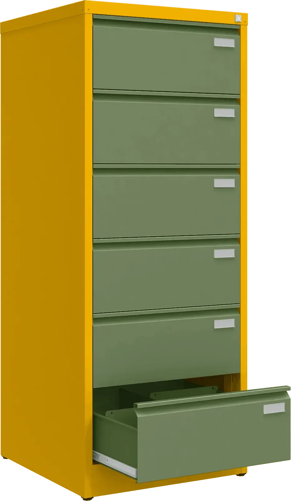 Metalinė kartotekos spinta Archive, 1518x608x633 mm, B5 formatui – geltona / žalia