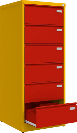 Metalinė kartotekos spinta Archive, 1518x608x633 mm, B5 formatui – geltona / raudona
