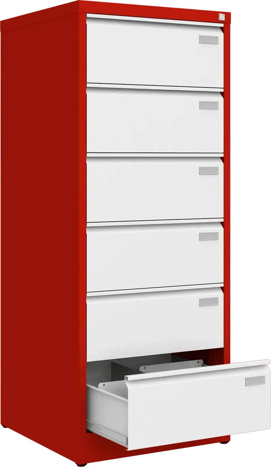Metalinė kartotekos spinta Archive, 1518x608x633 mm, B5 formatui – raudona / balta