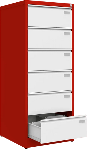 Metalinė kartotekos spinta Archive, 1518x608x633 mm, B5 formatui – raudona / balta