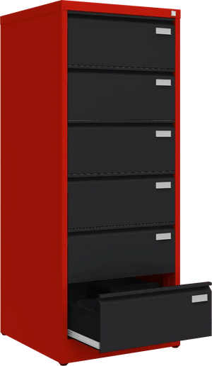 Metalinė kartotekos spinta Archive, 1518x608x633 mm, B5 formatui – raudona / juoda