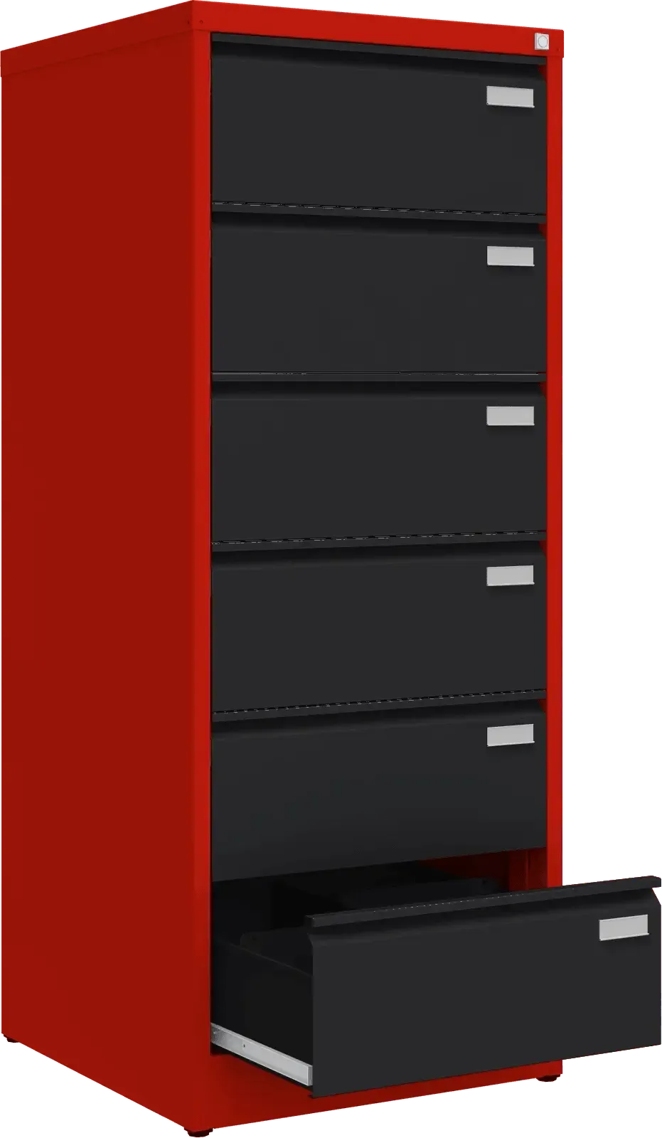 Metalinė kartotekos spinta Archive, 1518x608x633 mm, B5 formatui – raudona / juoda