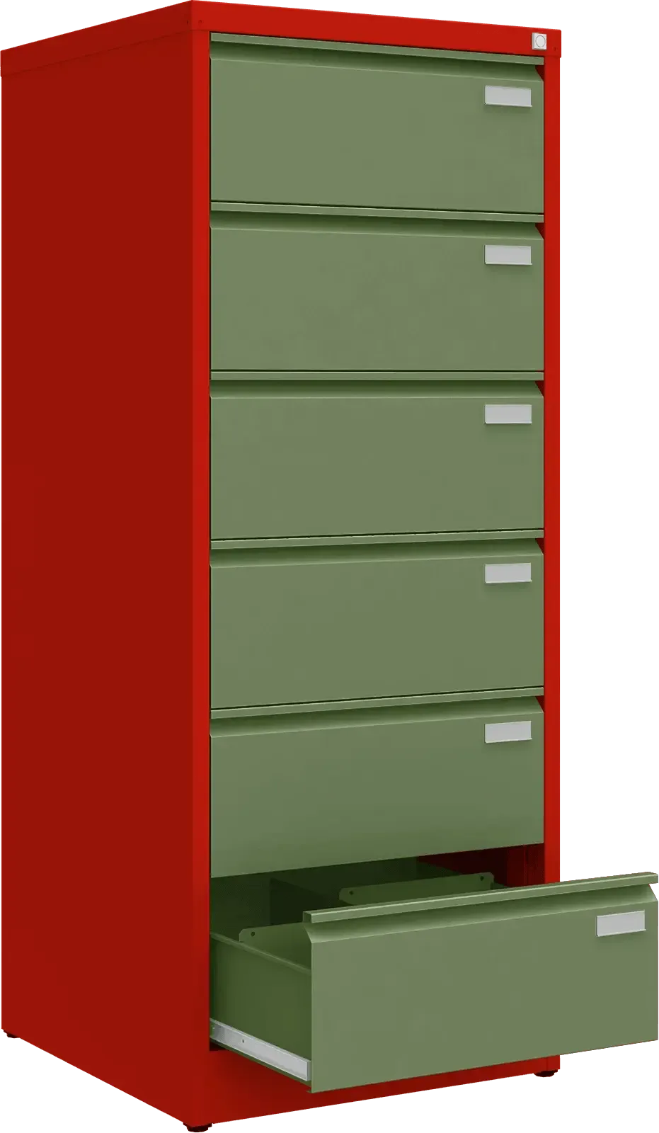 Metalinė kartotekos spinta Archive, 1518x608x633 mm, B5 formatui – raudona / žalia