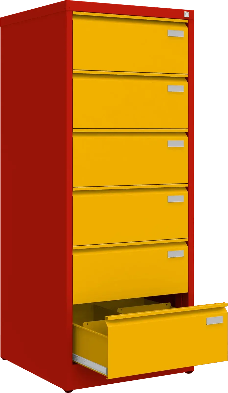 Metalinė kartotekos spinta Archive, 1518x608x633 mm, B5 formatui – raudona / geltona