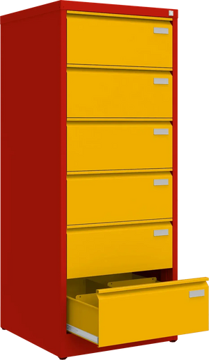 Metalinė kartotekos spinta Archive, 1518x608x633 mm, B5 formatui – raudona / geltona
