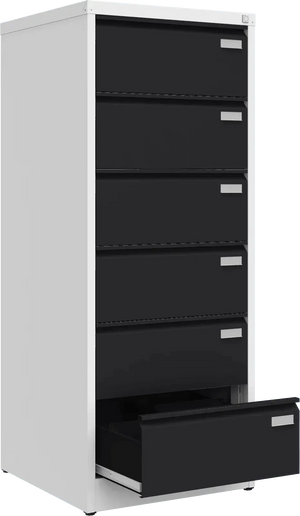 Metalinė kartotekos spinta Archive, 1518x608x633 mm, B5 formatui – balta / juoda