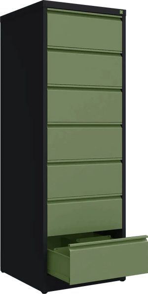 Metalinė dokumentų spinta Archive, 1748x608x633 mm, B5 formatui – juoda / žalia