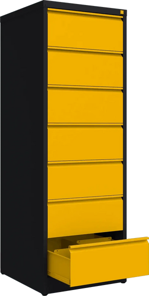 Metalinė dokumentų spinta Archive, 1748x608x633 mm, B5 formatui – juoda / geltona