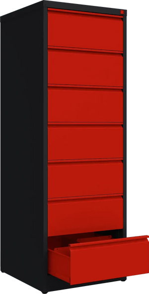 Metalinė dokumentų spinta Archive, 1748x608x633 mm, B5 formatui – juoda / raudona