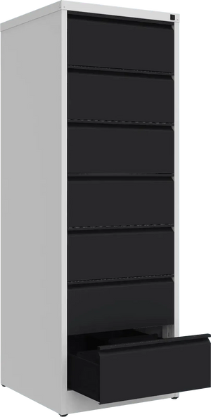 Metalinė dokumentų spinta Archive, 1748x608x633 mm, B5 formatui – šviesiai pilka / juoda
