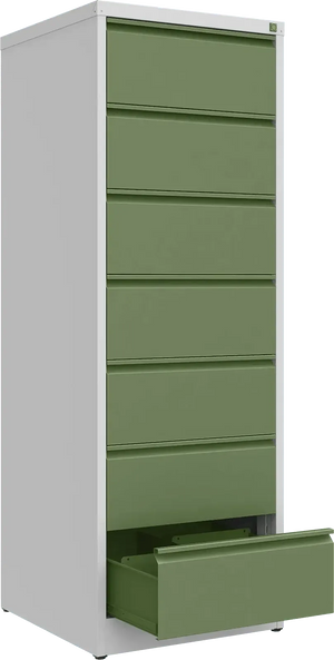 Metalinė dokumentų spinta Archive, 1748x608x633 mm, B5 formatui – šviesiai pilka / žalia