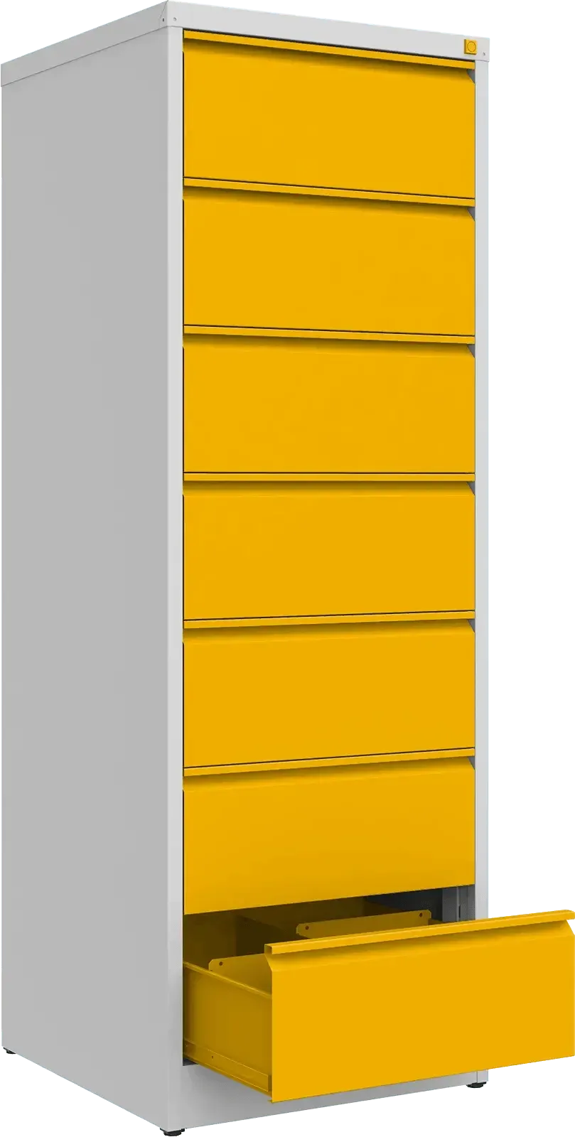Metalinė dokumentų spinta Archive, 1748x608x633 mm, B5 formatui – šviesiai pilka / geltona