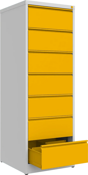 Metalinė dokumentų spinta Archive, 1748x608x633 mm, B5 formatui – šviesiai pilka / geltona