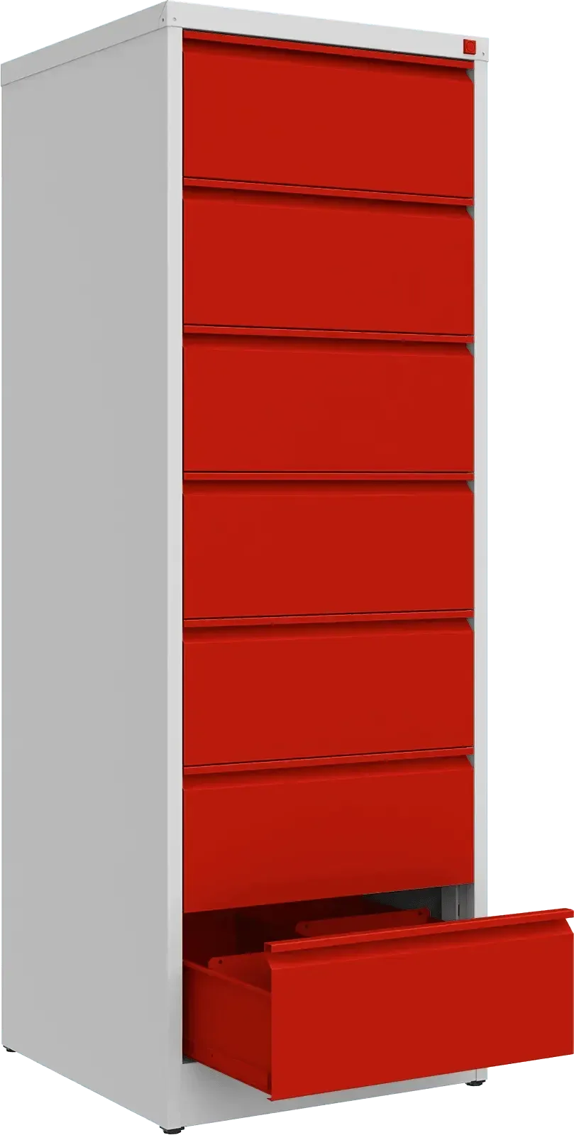 Metalinė dokumentų spinta Archive, 1748x608x633 mm, B5 formatui – šviesiai pilka / raudona