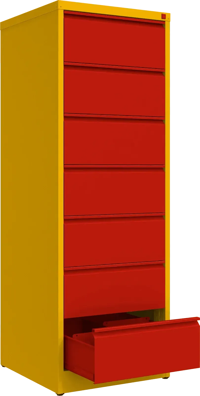 Metalinė dokumentų spinta Archive, 1748x608x633 mm, B5 formatui – geltona / raudona