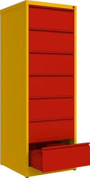 Metalinė dokumentų spinta Archive, 1748x608x633 mm, B5 formatui – geltona / raudona