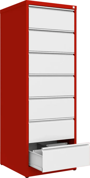 Metalinė dokumentų spinta Archive, 1748x608x633 mm, B5 formatui – raudona / balta