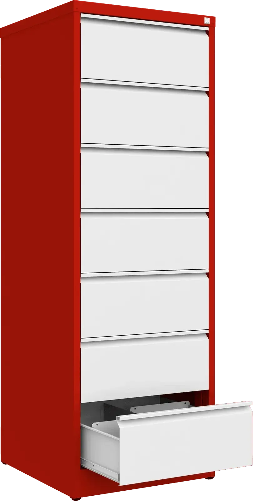 Metalinė dokumentų spinta Archive, 1748x608x633 mm, B5 formatui – raudona / balta