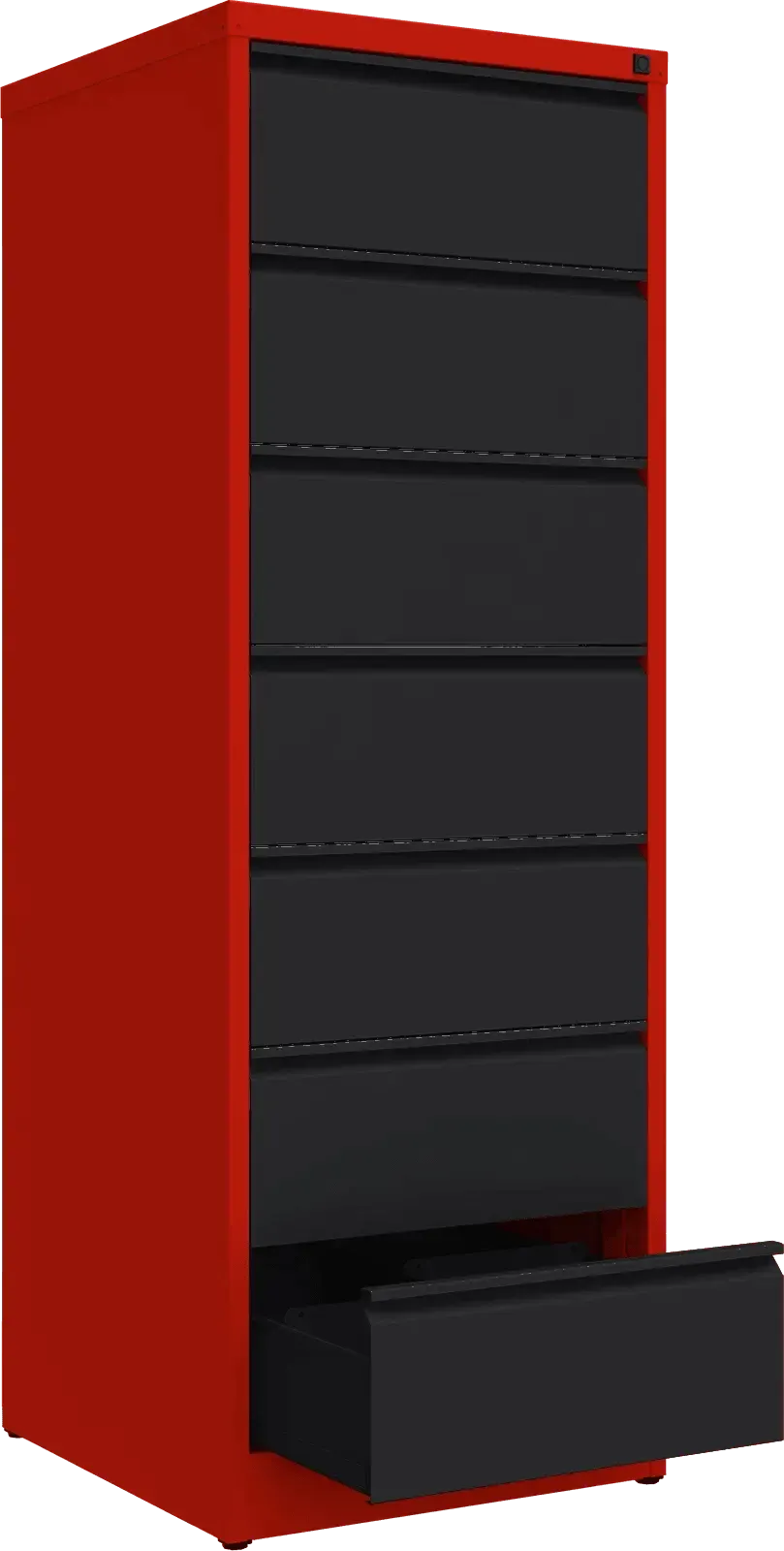 Metalinė dokumentų spinta Archive, 1748x608x633 mm, B5 formatui – raudona / juoda