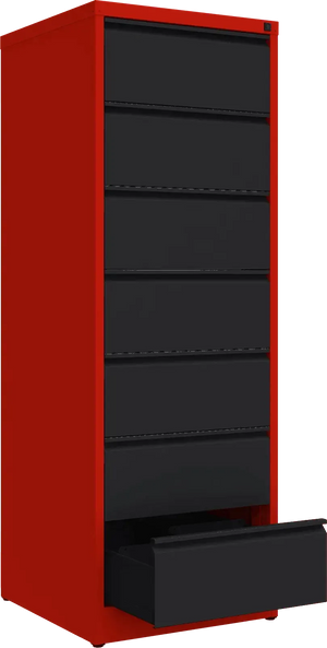 Metalinė dokumentų spinta Archive, 1748x608x633 mm, B5 formatui – raudona / juoda