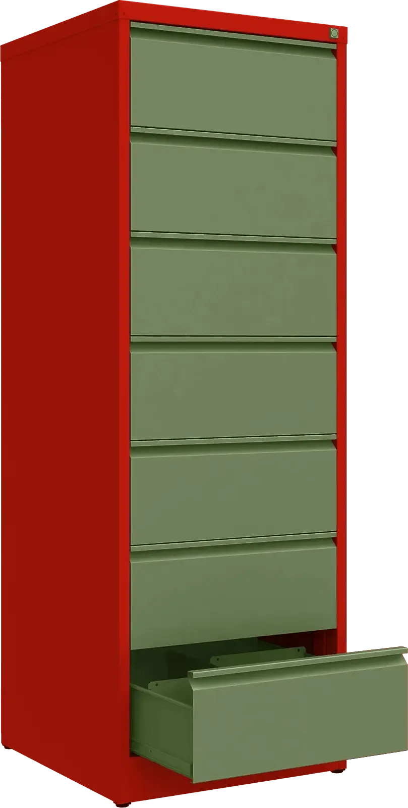 Metalinė dokumentų spinta Archive, 1748x608x633 mm, B5 formatui – raudona / žalia