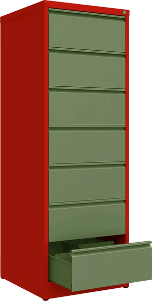 Metalinė dokumentų spinta Archive, 1748x608x633 mm, B5 formatui – raudona / žalia