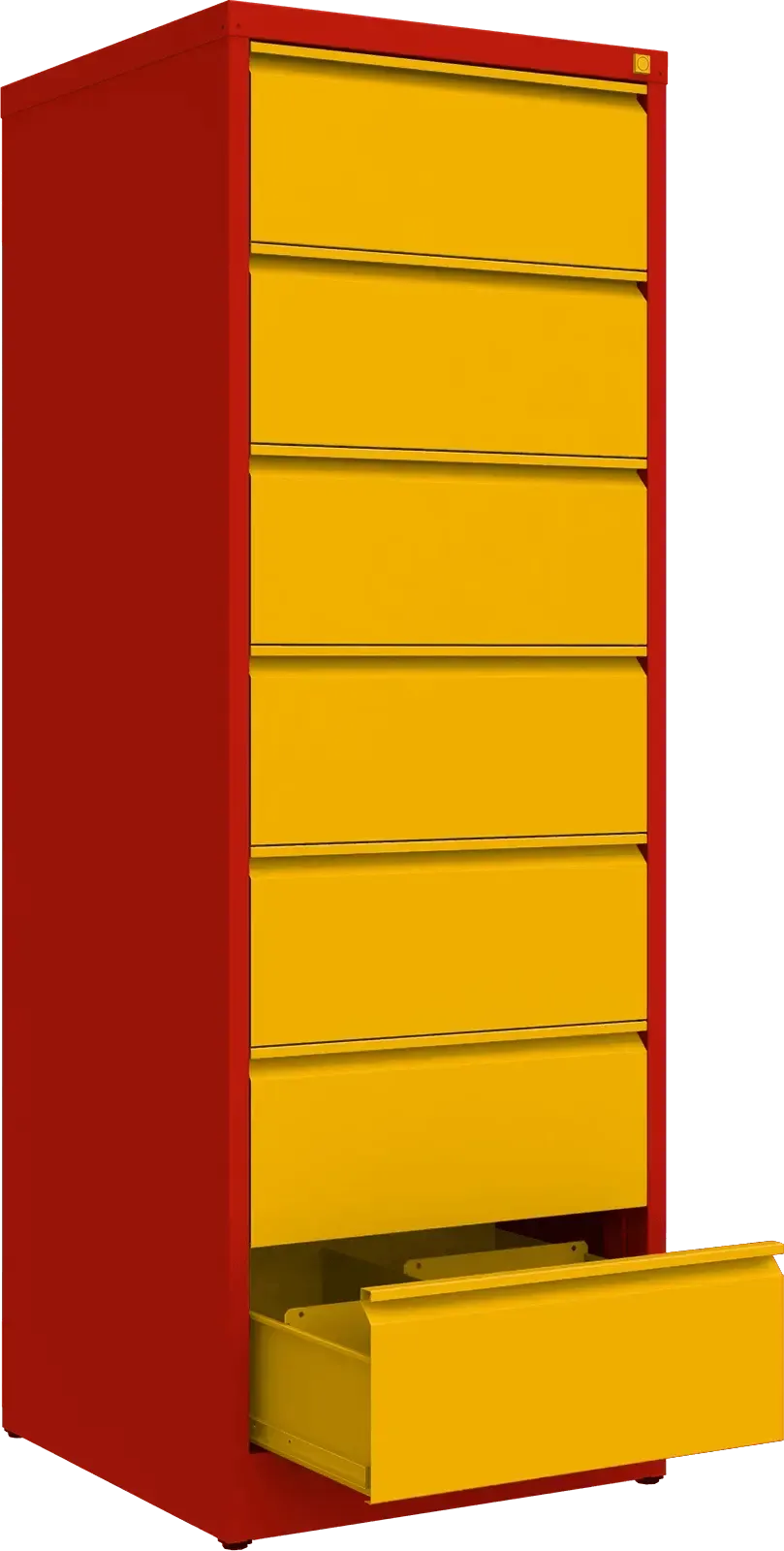 Metalinė dokumentų spinta Archive, 1748x608x633 mm, B5 formatui – raudona / geltona