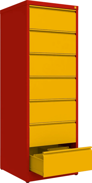 Metalinė dokumentų spinta Archive, 1748x608x633 mm, B5 formatui – raudona / geltona
