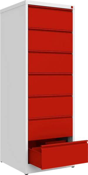 Metalinė dokumentų spinta Archive, 1748x608x633 mm, B5 formatui – balta / raudona