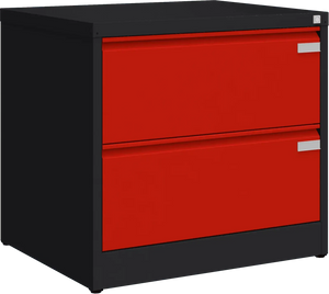 Metalinė dokumentų spinta Archive, 721x775x633 mm, A4 formatui – juoda / raudona
