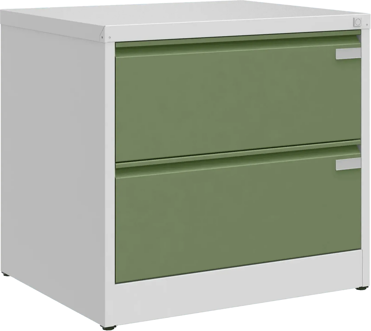 Metalinė dokumentų spinta Archive, 721x775x633 mm, A4 formatui – šviesiai pilka / žalia