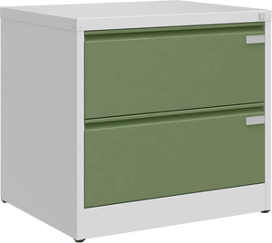 Metalinė dokumentų spinta Archive, 721x775x633 mm, A4 formatui – šviesiai pilka / žalia