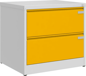 Metalinė dokumentų spinta Archive, 721x775x633 mm, A4 formatui – šviesiai pilka / geltona