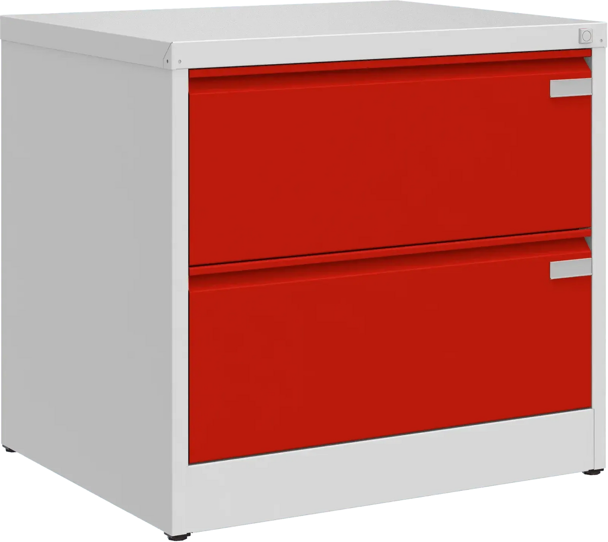 Metalinė dokumentų spinta Archive, 721x775x633 mm, A4 formatui – šviesiai pilka / raudona