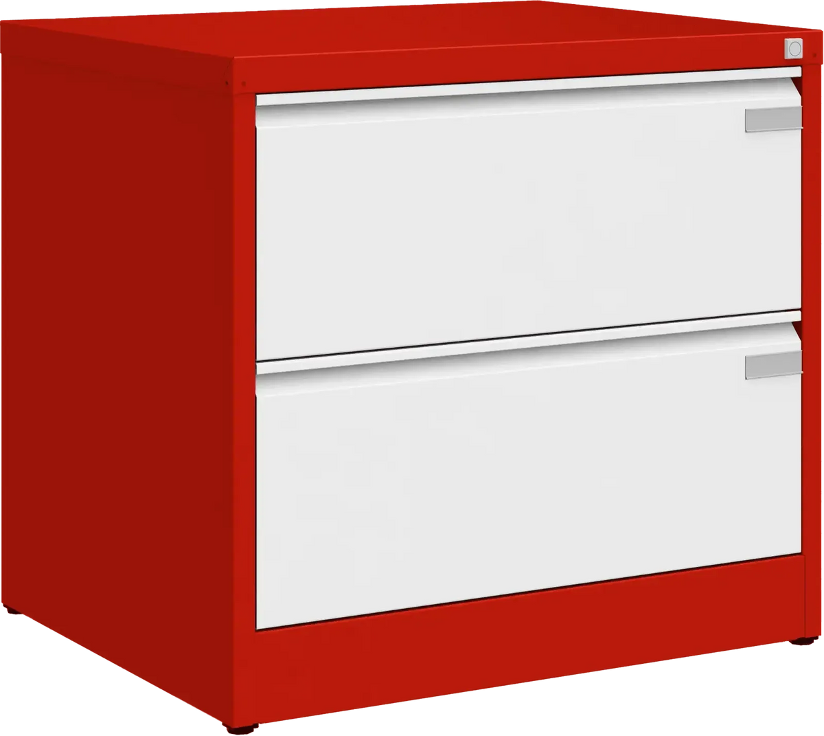Metalinė dokumentų spinta Archive, 721x775x633 mm, A4 formatui – raudona / balta
