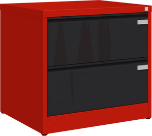 Metalinė dokumentų spinta Archive, 721x775x633 mm, A4 formatui – raudona / juoda