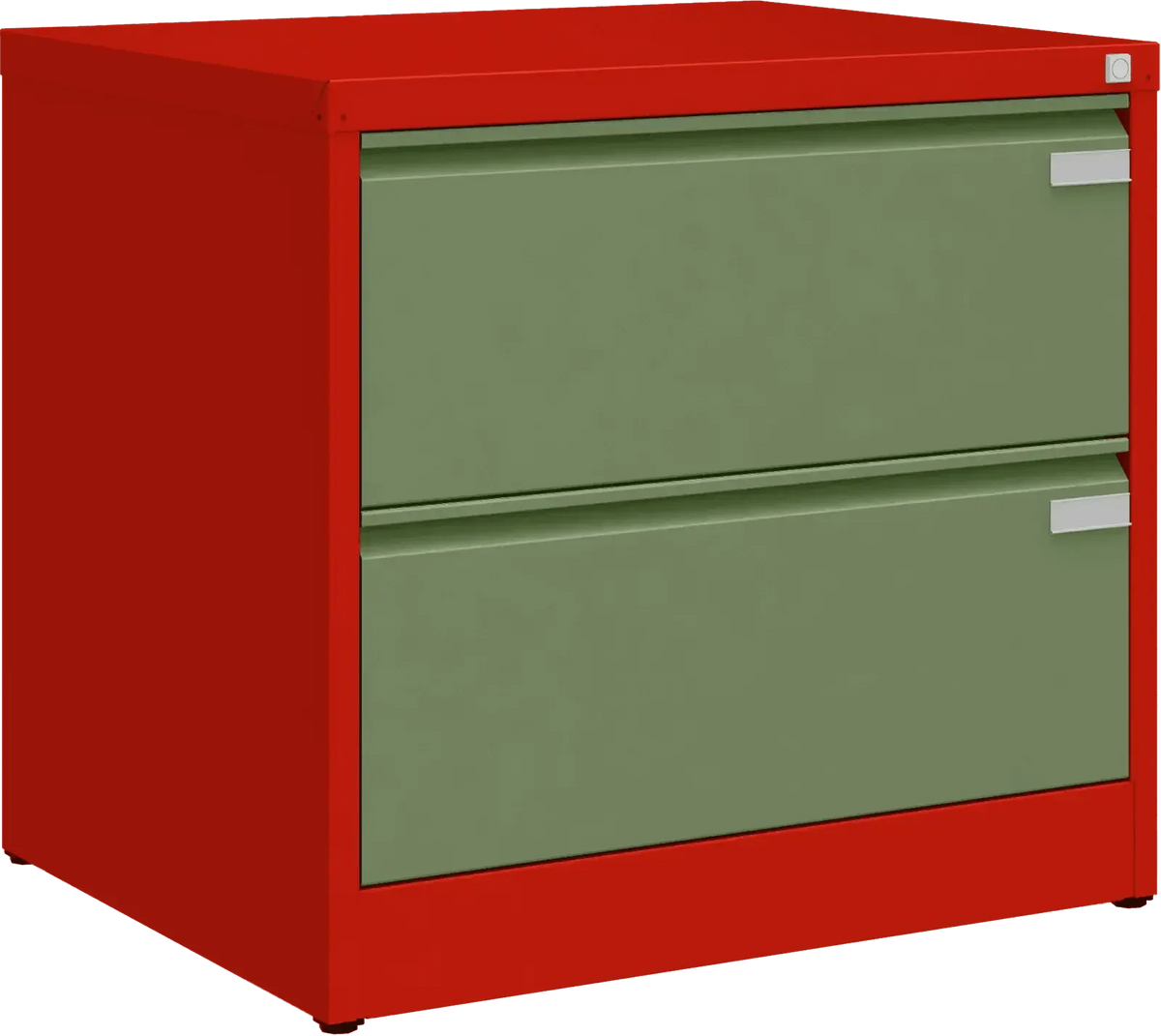Metalinė dokumentų spinta Archive, 721x775x633 mm, A4 formatui – raudona / žalia