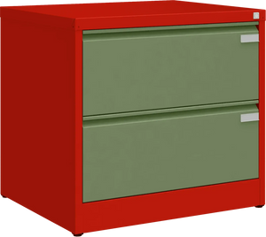 Metalinė dokumentų spinta Archive, 721x775x633 mm, A4 formatui – raudona / žalia