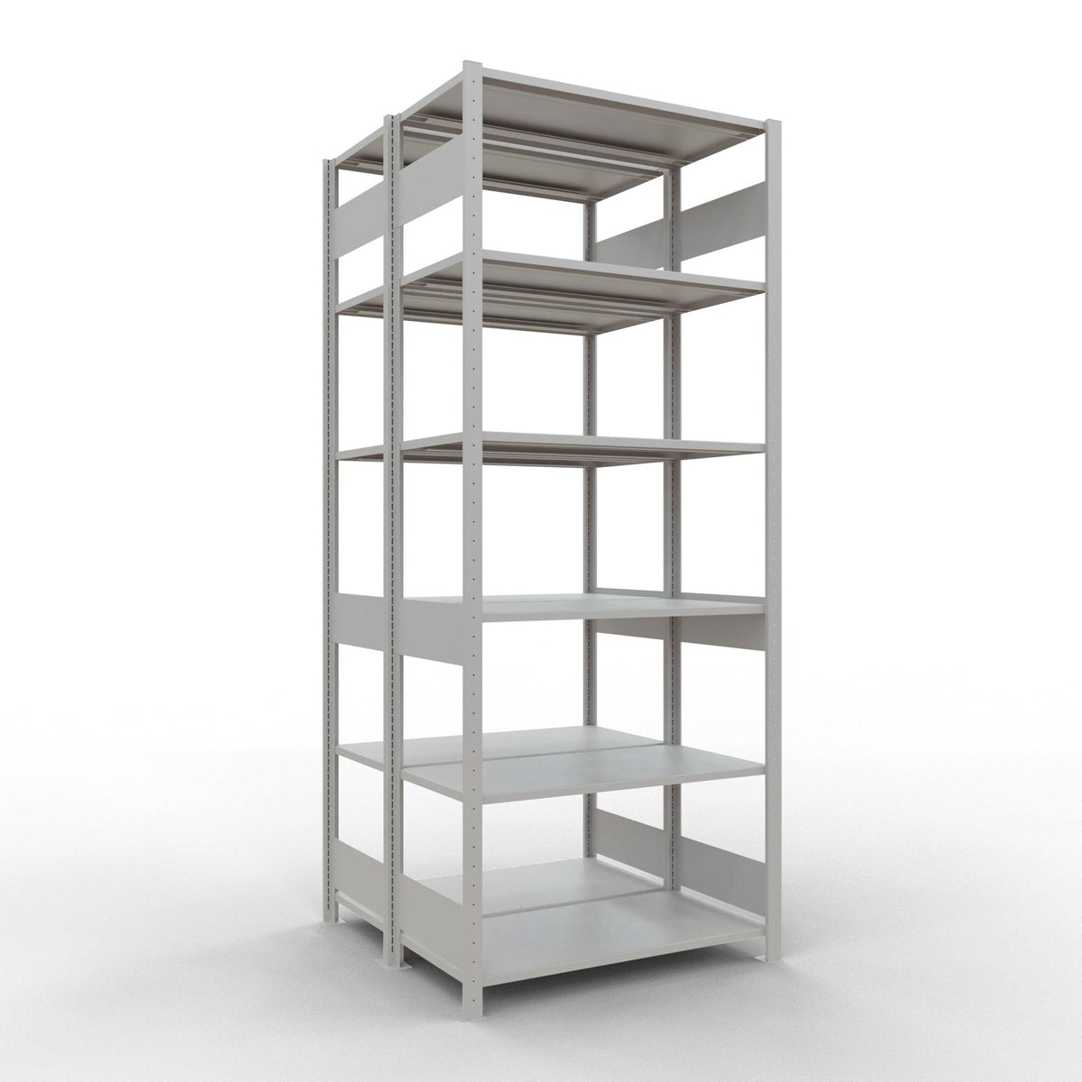 Metalinė lentyna Schulte Multiplus 2500 mm x1000 mm, dvipusė, įstatoma x2 – 2 x 500 / 150 / pilka