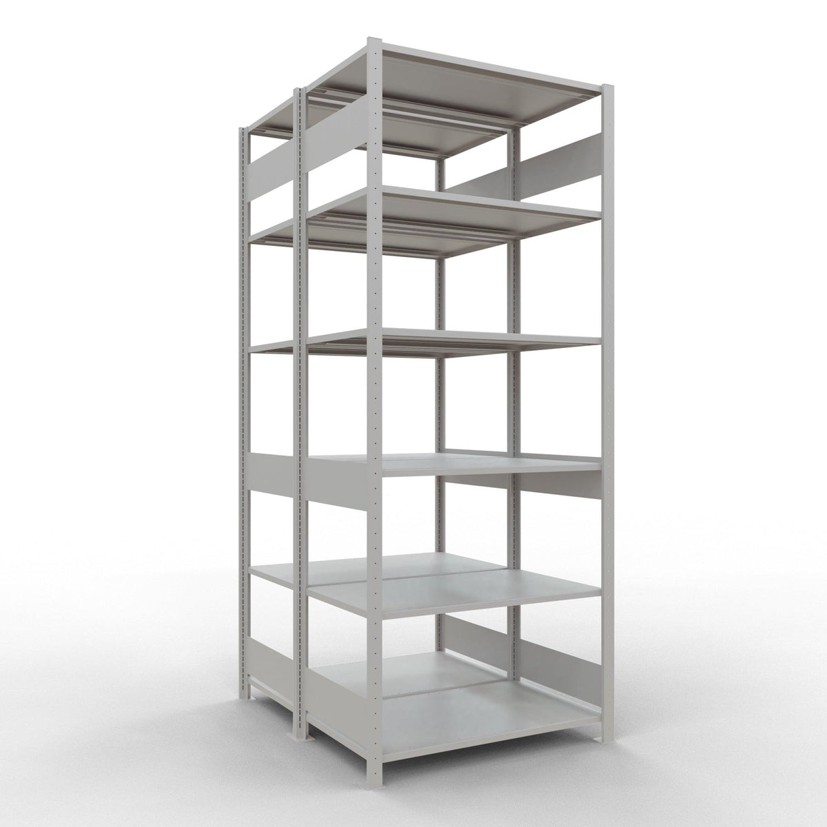 Metalinė lentyna Schulte Multiplus 2500 mm x1000 mm, dvipusė, įstatoma x2 – 2 x 600 / 150 / pilka