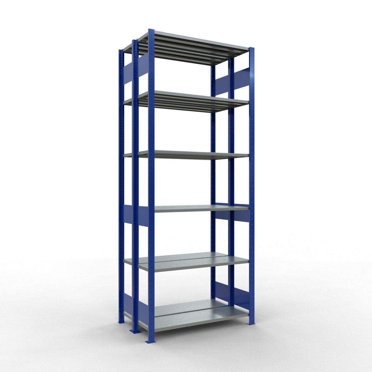 Metalinė lentyna Schulte Multiplus 2500 mm x1000 mm, dvipusė, įstatoma x2 – 2 x 300 / 150 / mėlyna/pilka