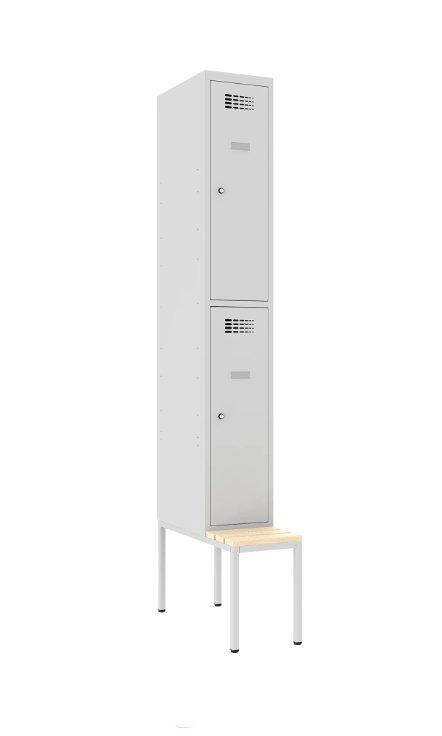 Metalinė spintelė Classic 1R su suoliuku, 2 skyriai – šviesiai pilka / šviesiai pilka