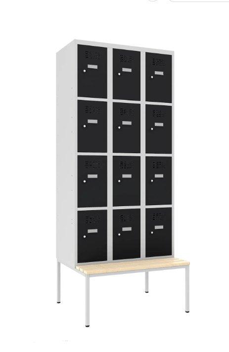 Metalinė spintelė Classic 3R su suoliuku, 12 skyrelių