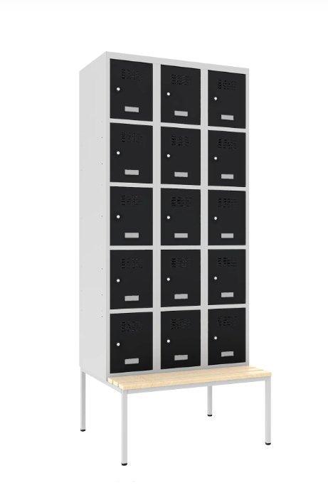 Metalinė spintelė Classic 3R su suoliuku, 15 skyrelių