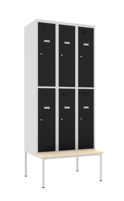 Metalinė spinta Classic 3R su suoliuku, 6 skyriai – šviesiai pilka / juoda