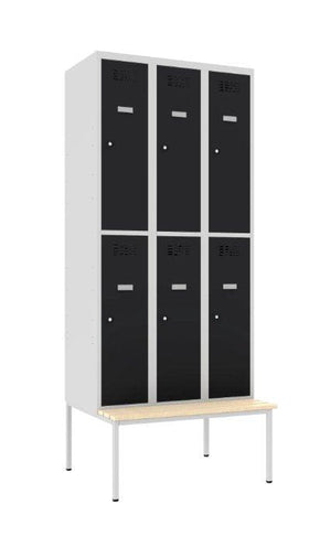 Metalinė spinta Classic 3R su suoliuku, 6 skyriai – šviesiai pilka / juoda