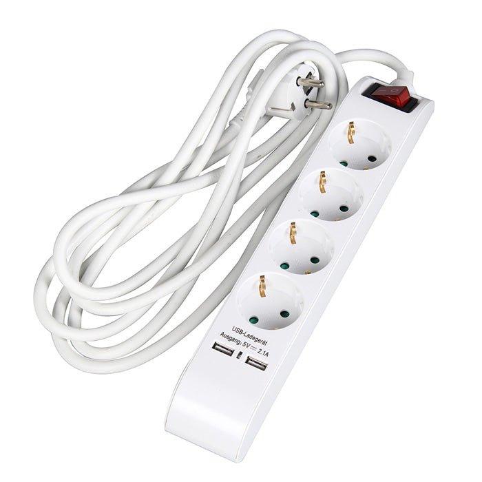 Ilgintuvas su 4 lizdais ir 2 USB jungtimis, 3 m
